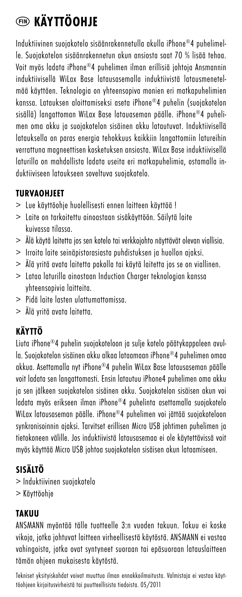 Fin käyttöohje | ANSMANN 1700-0006 Induction Battery Case User Manual | Page 10 / 28