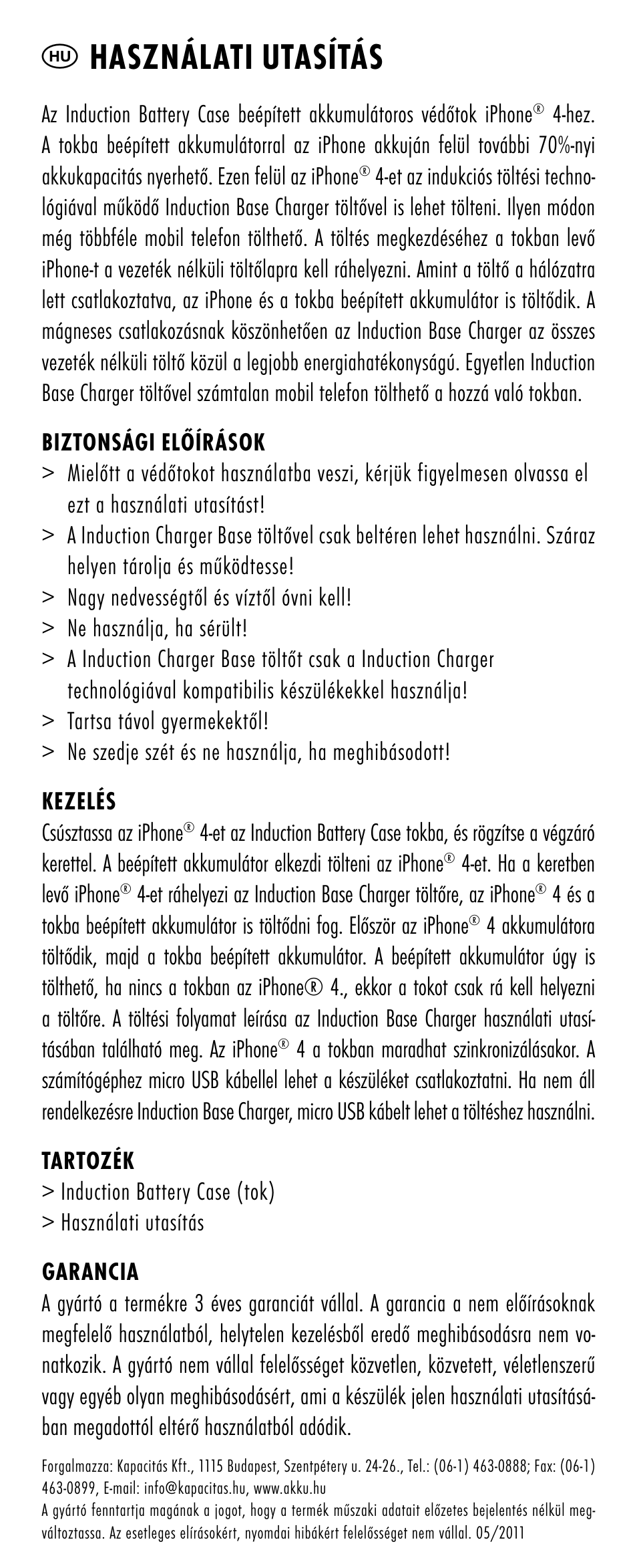 Hu használati utasítás | ANSMANN 1700-0006 Induction Battery Case User Manual | Page 11 / 28