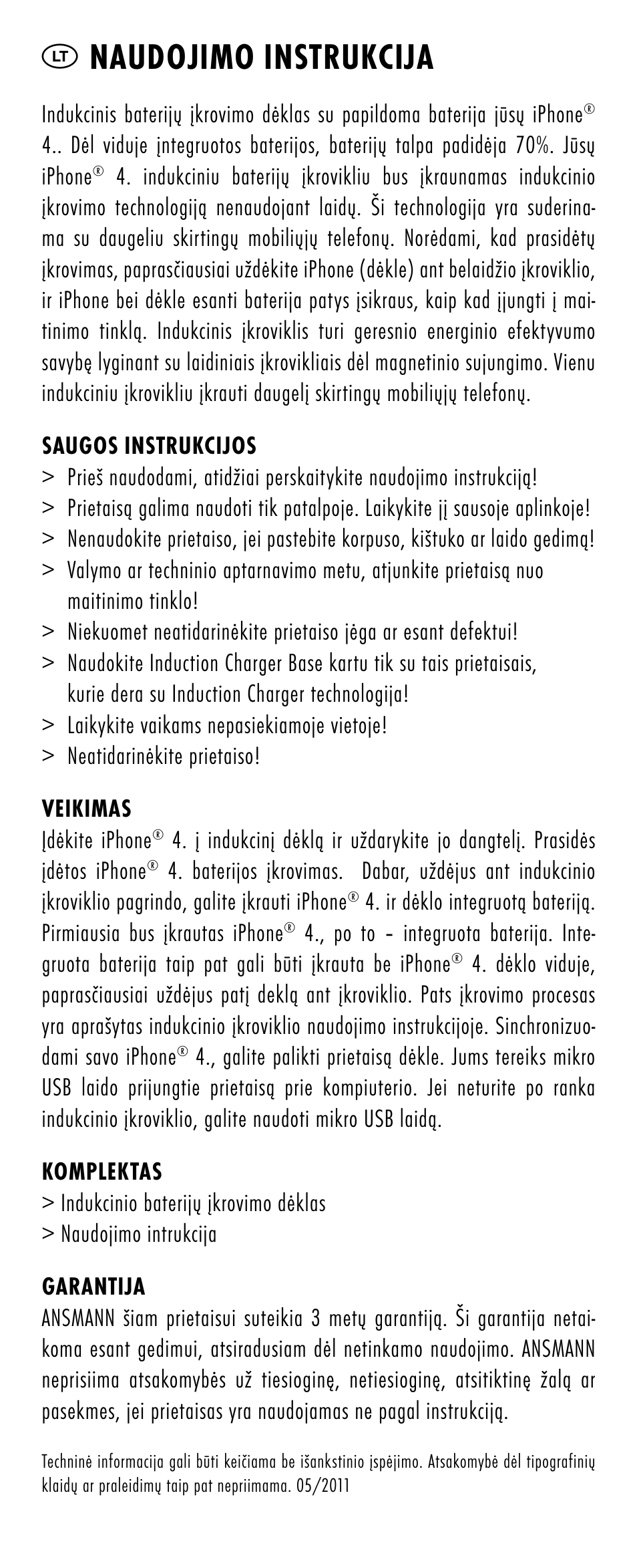 Lt naudojimo instrukcija | ANSMANN 1700-0006 Induction Battery Case User Manual | Page 13 / 28
