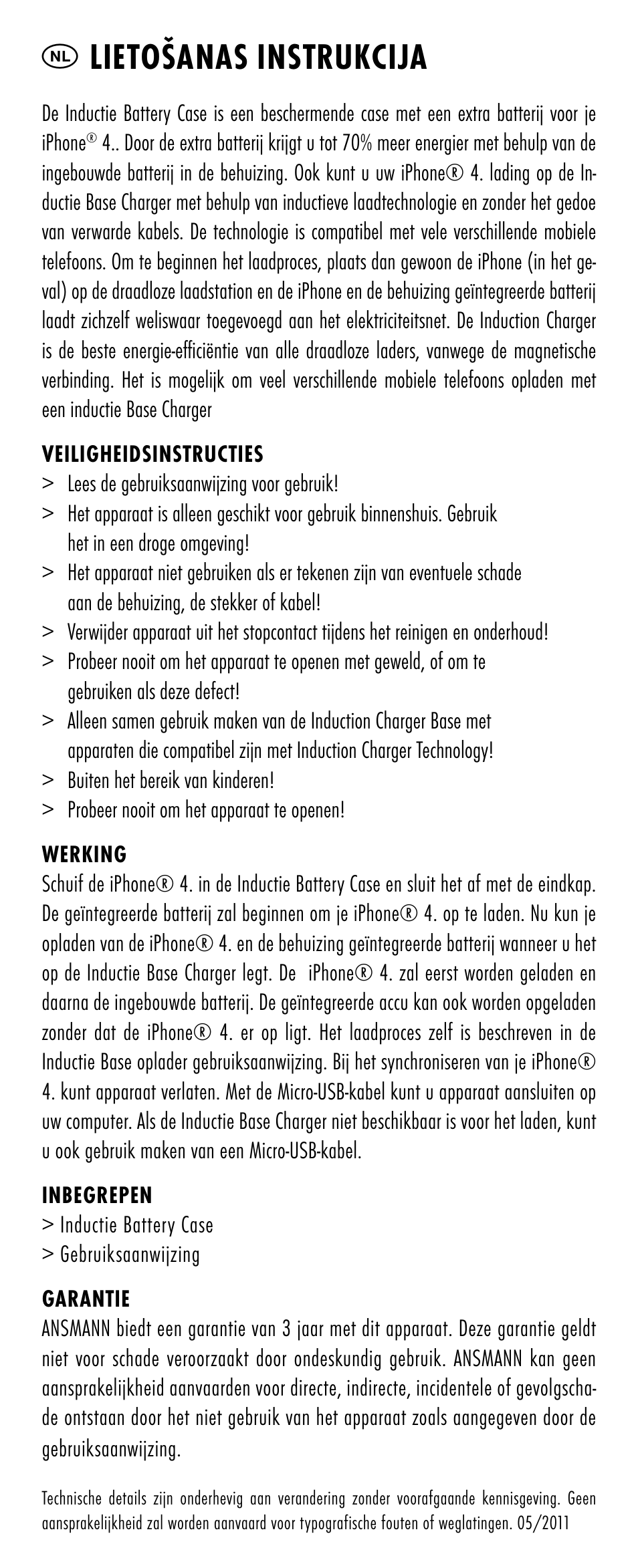 Nl lietošanas instrukcija | ANSMANN 1700-0006 Induction Battery Case User Manual | Page 15 / 28