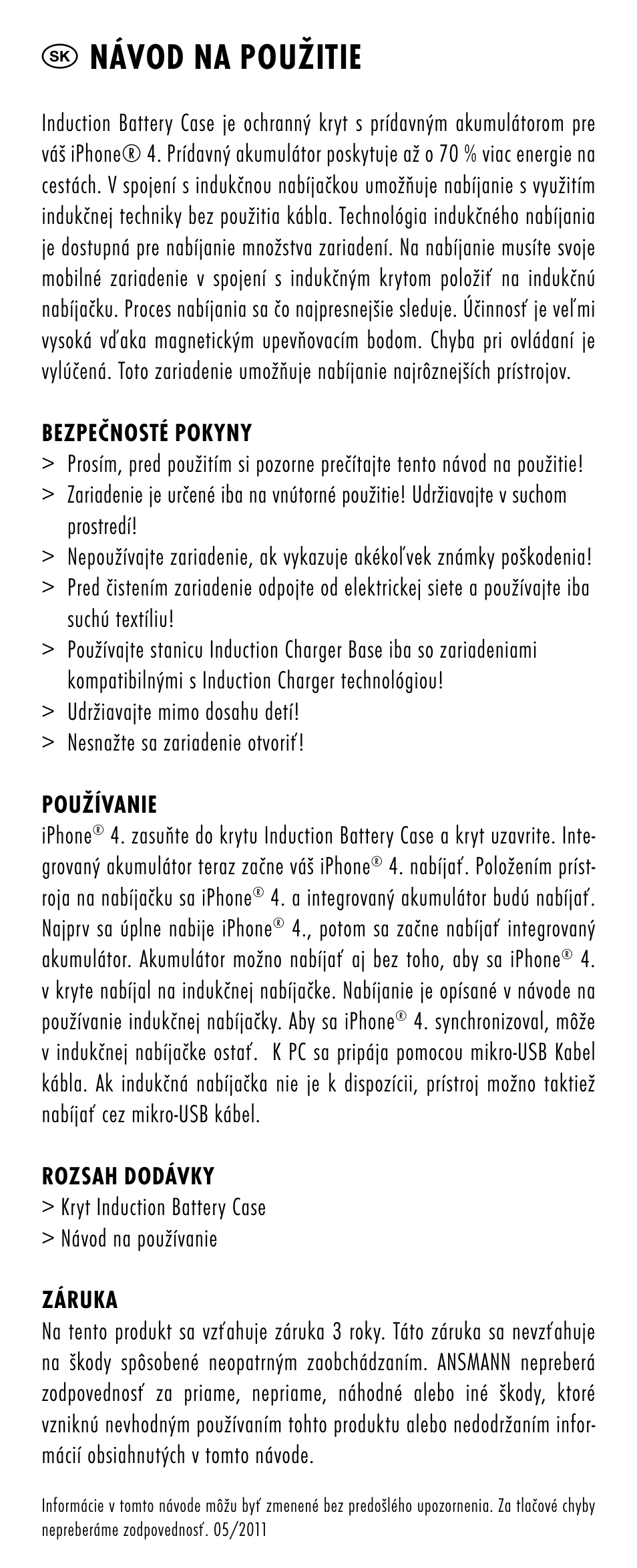 Sk návod na použitie | ANSMANN 1700-0006 Induction Battery Case User Manual | Page 21 / 28