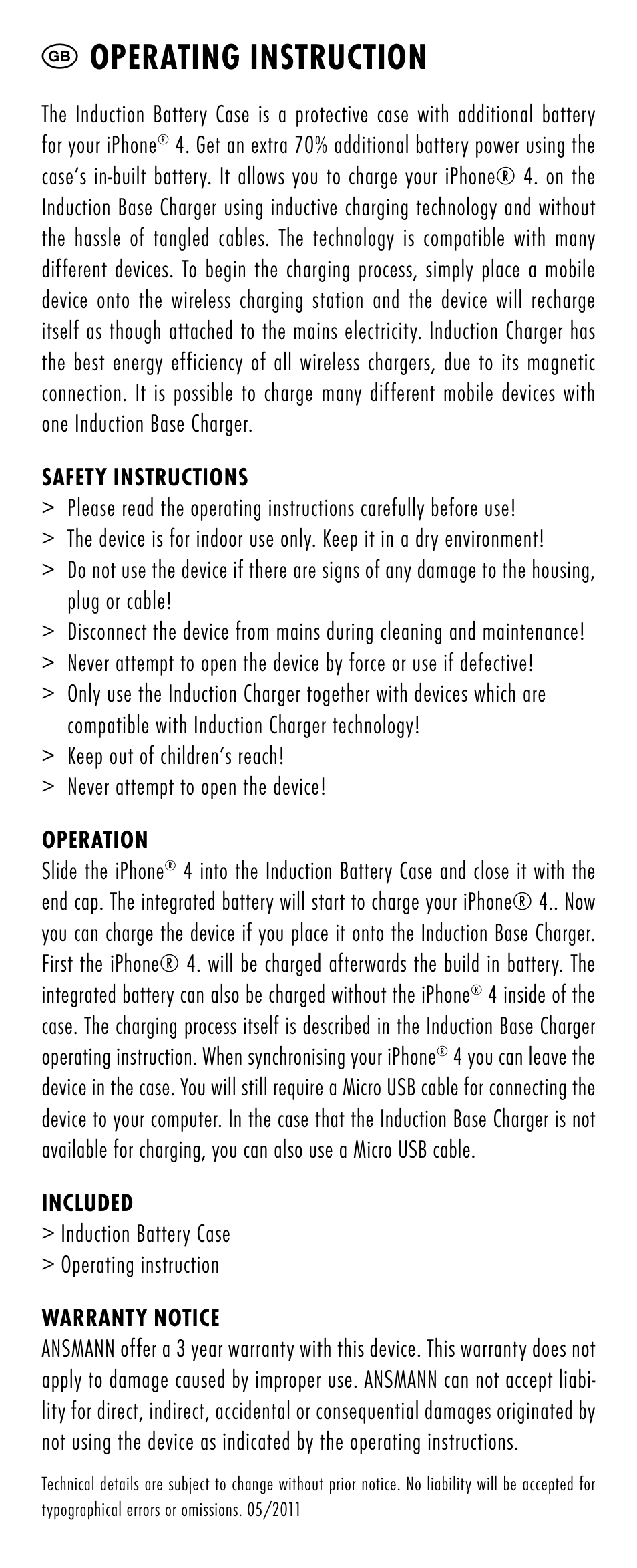 Gb operating instruction | ANSMANN 1700-0006 Induction Battery Case User Manual | Page 4 / 28