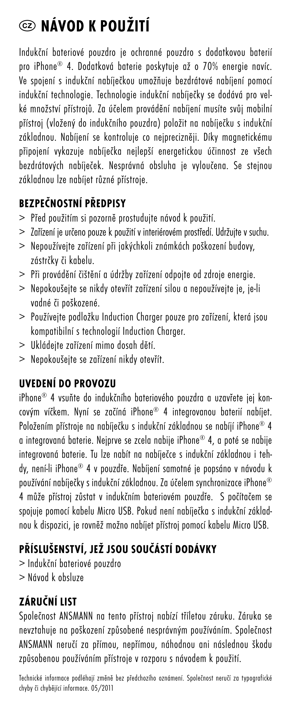Cz návod k použití | ANSMANN 1700-0006 Induction Battery Case User Manual | Page 5 / 28