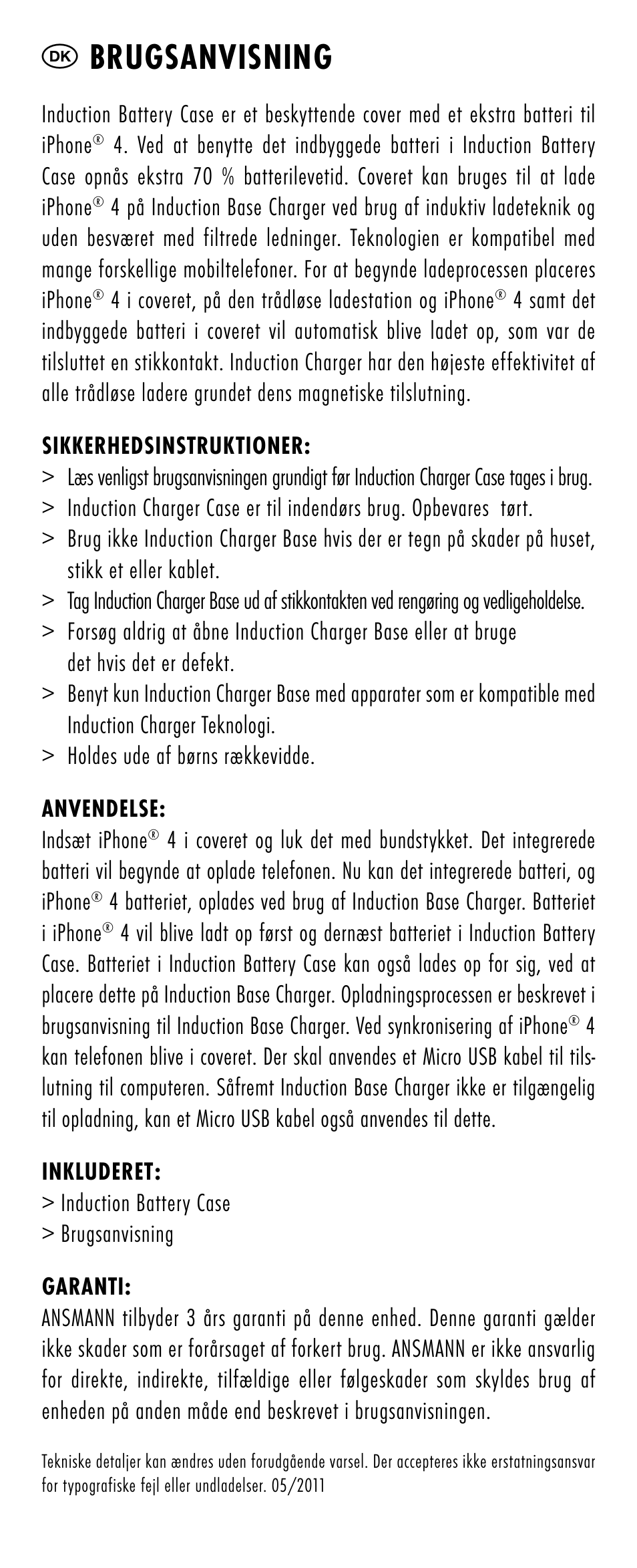 Dk brugsanvisning | ANSMANN 1700-0006 Induction Battery Case User Manual | Page 6 / 28