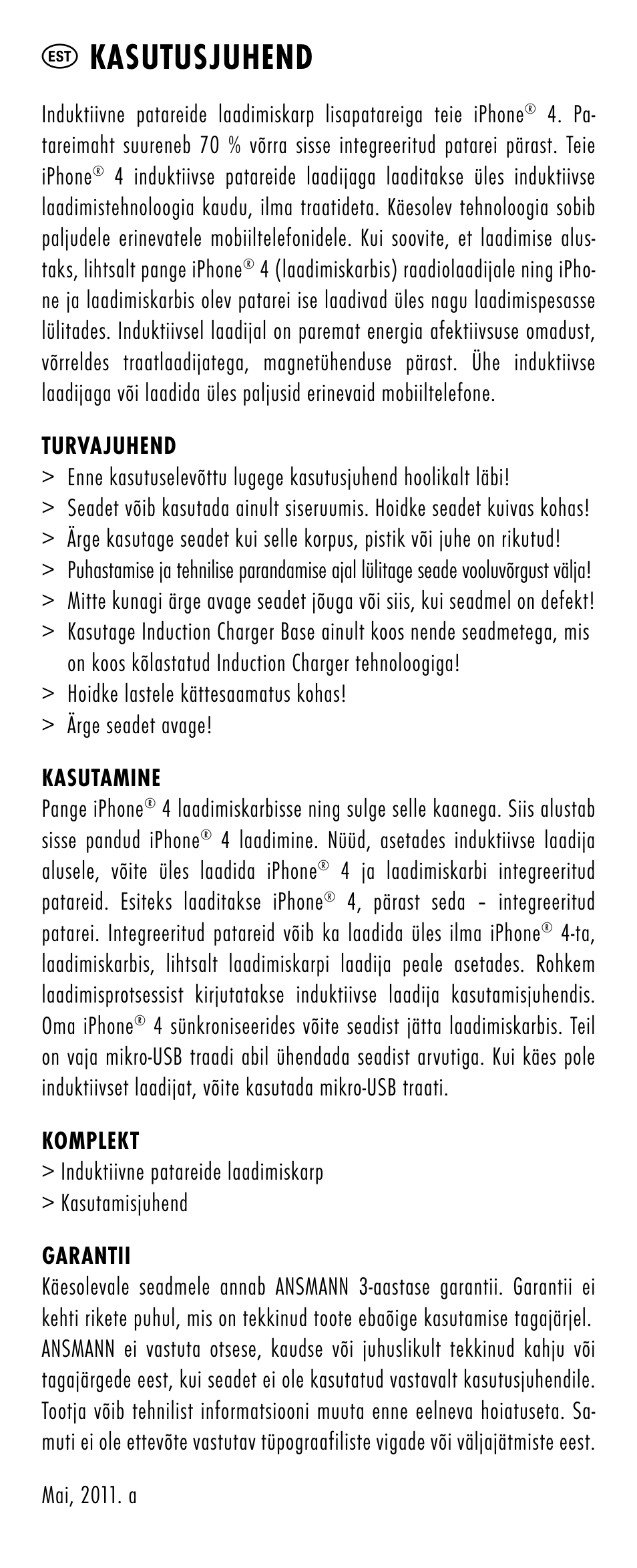 Est kasutusjuhend | ANSMANN 1700-0006 Induction Battery Case User Manual | Page 8 / 28