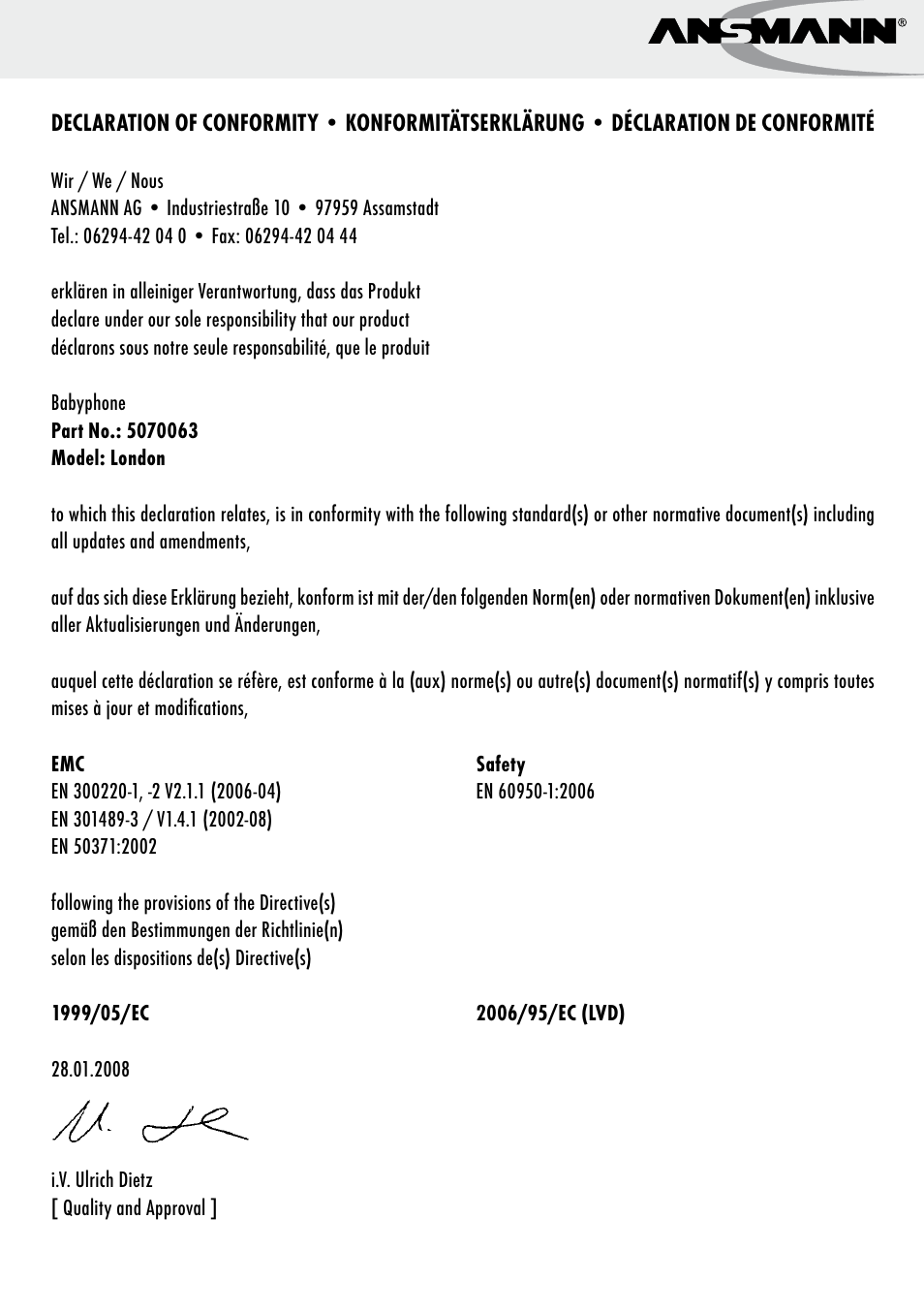 ANSMANN 5070063 Babyphnone London User Manual | Page 24 / 25