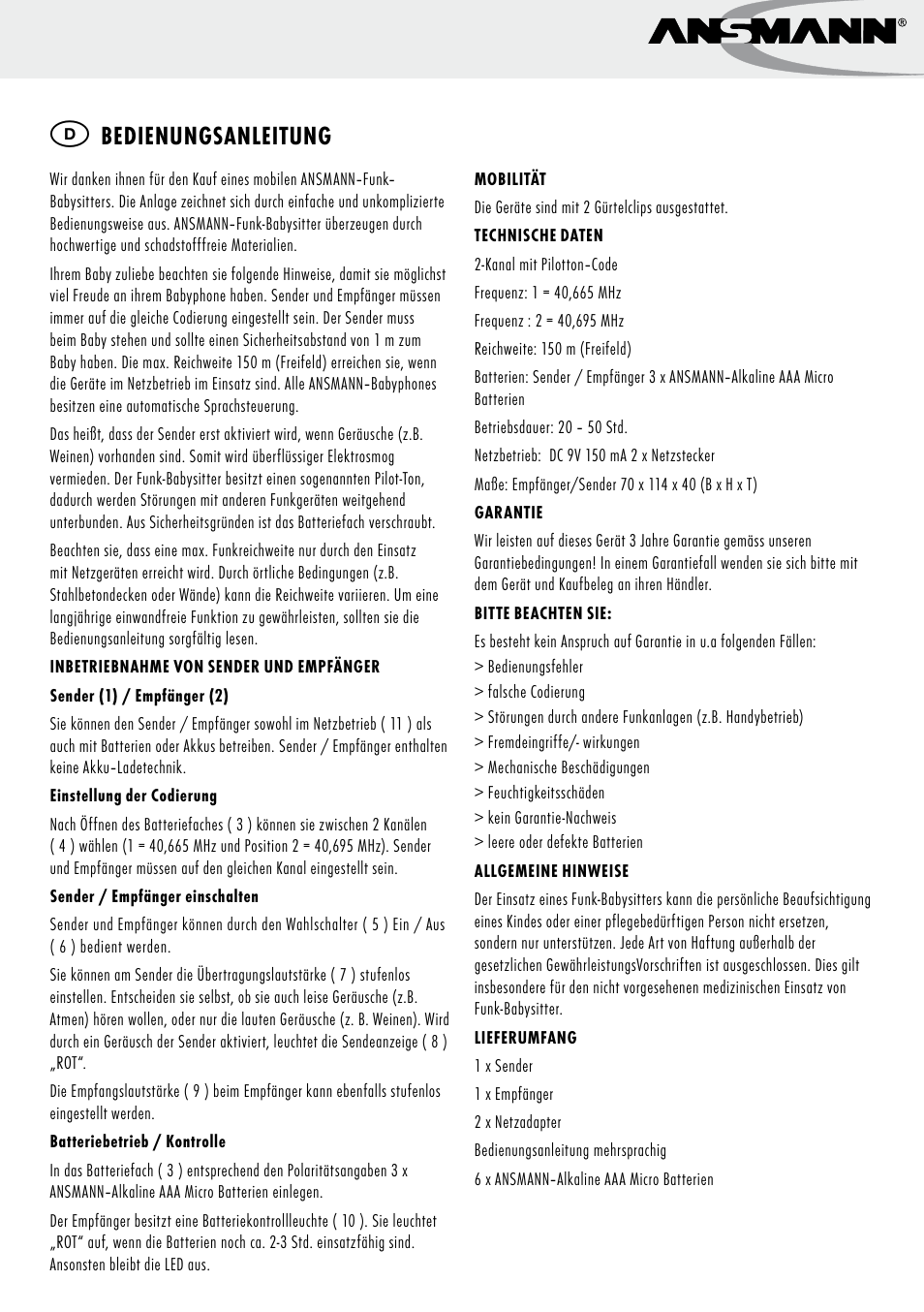 ANSMANN 5070063 Babyphnone London User Manual | Page 4 / 25
