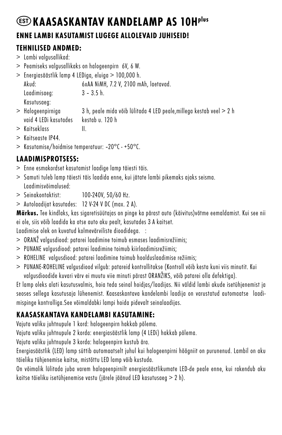 Kaasaskantav kandelamp as 10h | ANSMANN 5102133 AS 10Hplus User Manual | Page 8 / 32