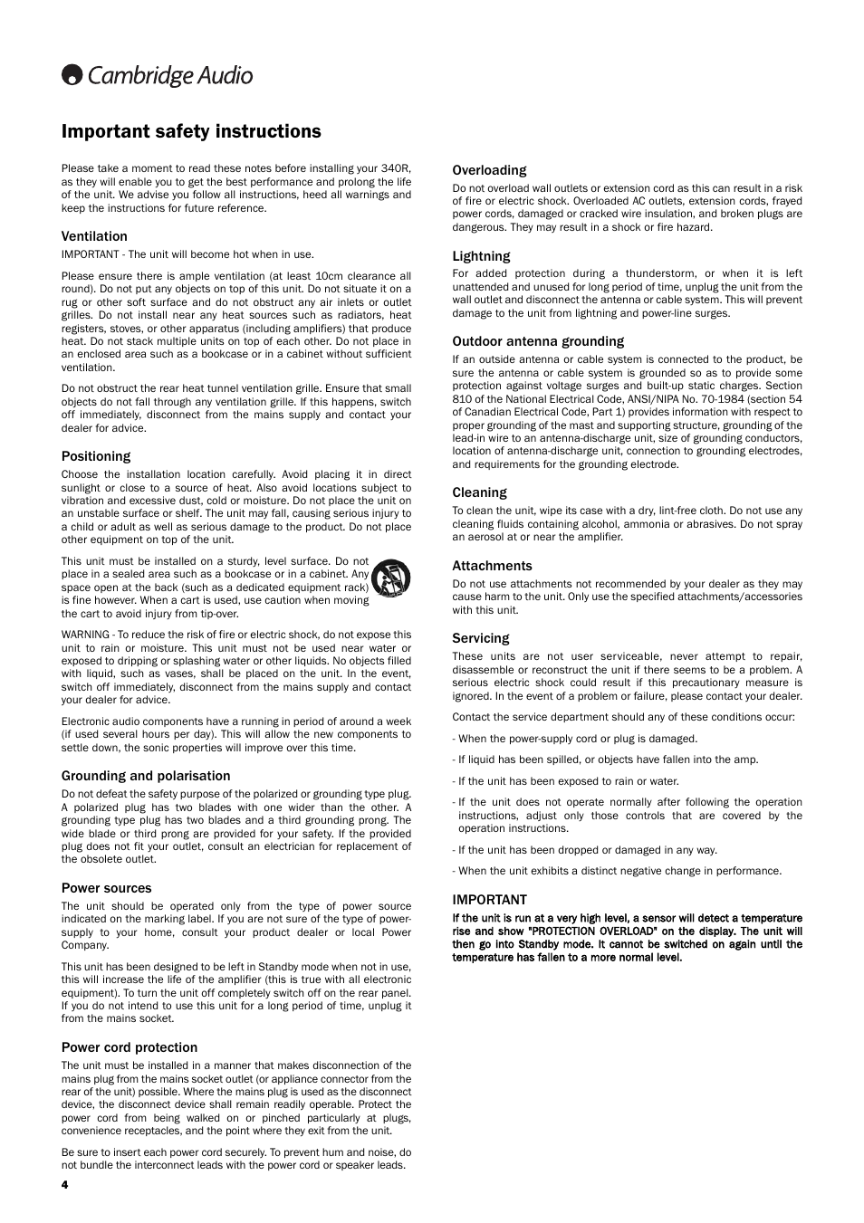 Important safety instructions | Cambridge Audio Azur User Manual | Page 4 / 22