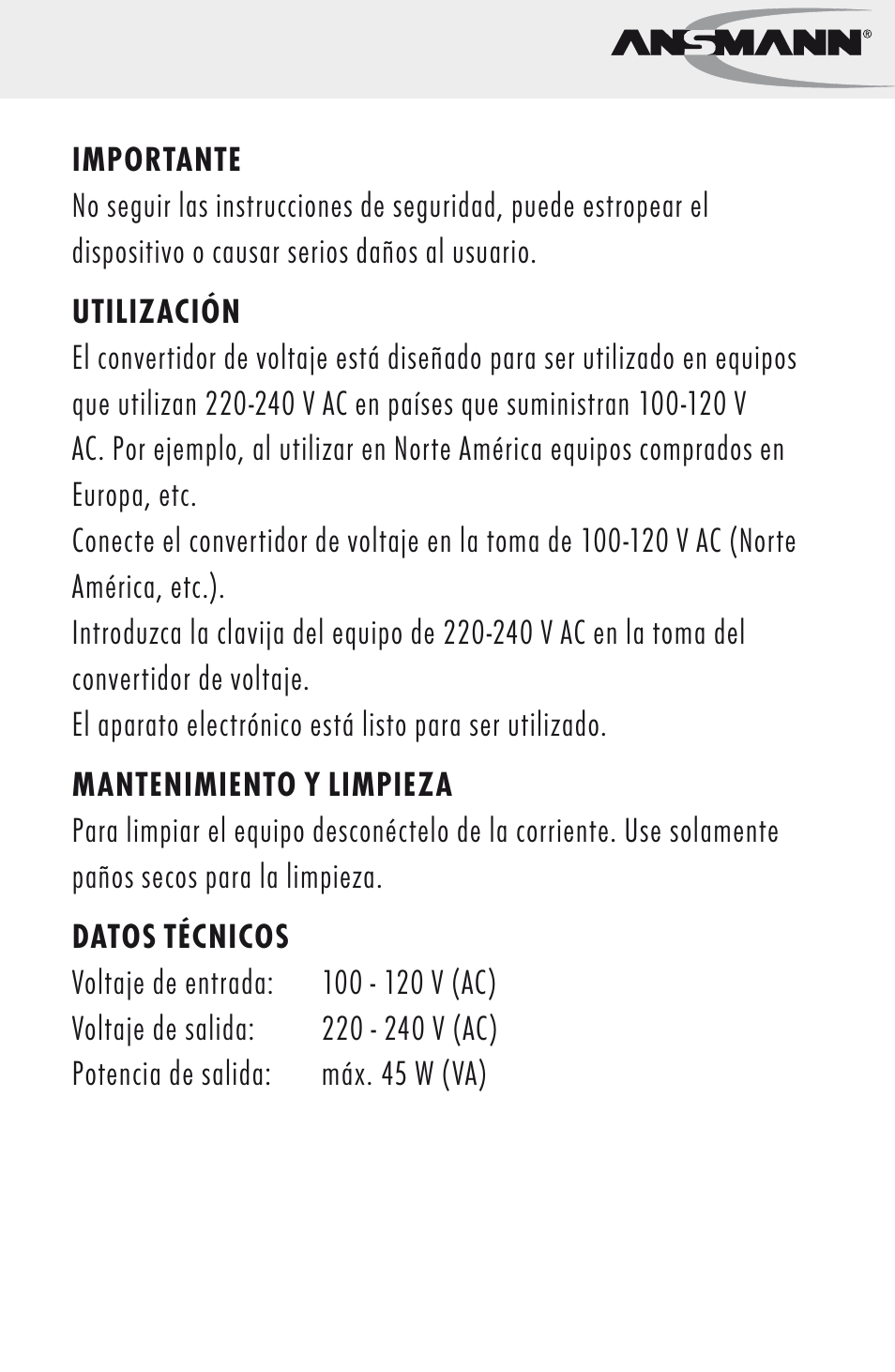 Instrucciones de uso | ANSMANN 5500022 VC 45 US User Manual | Page 15 / 36