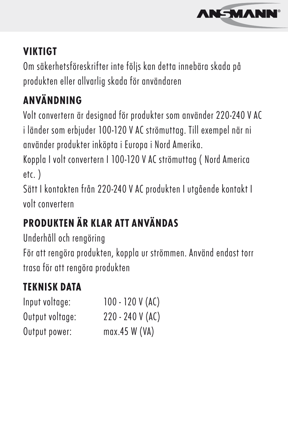 Användar instruktioner | ANSMANN 5500022 VC 45 US User Manual | Page 17 / 36