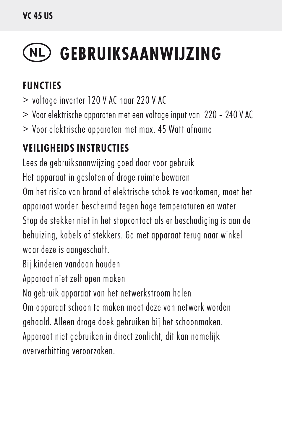 Gebruiksaanwijzing | ANSMANN 5500022 VC 45 US User Manual | Page 20 / 36