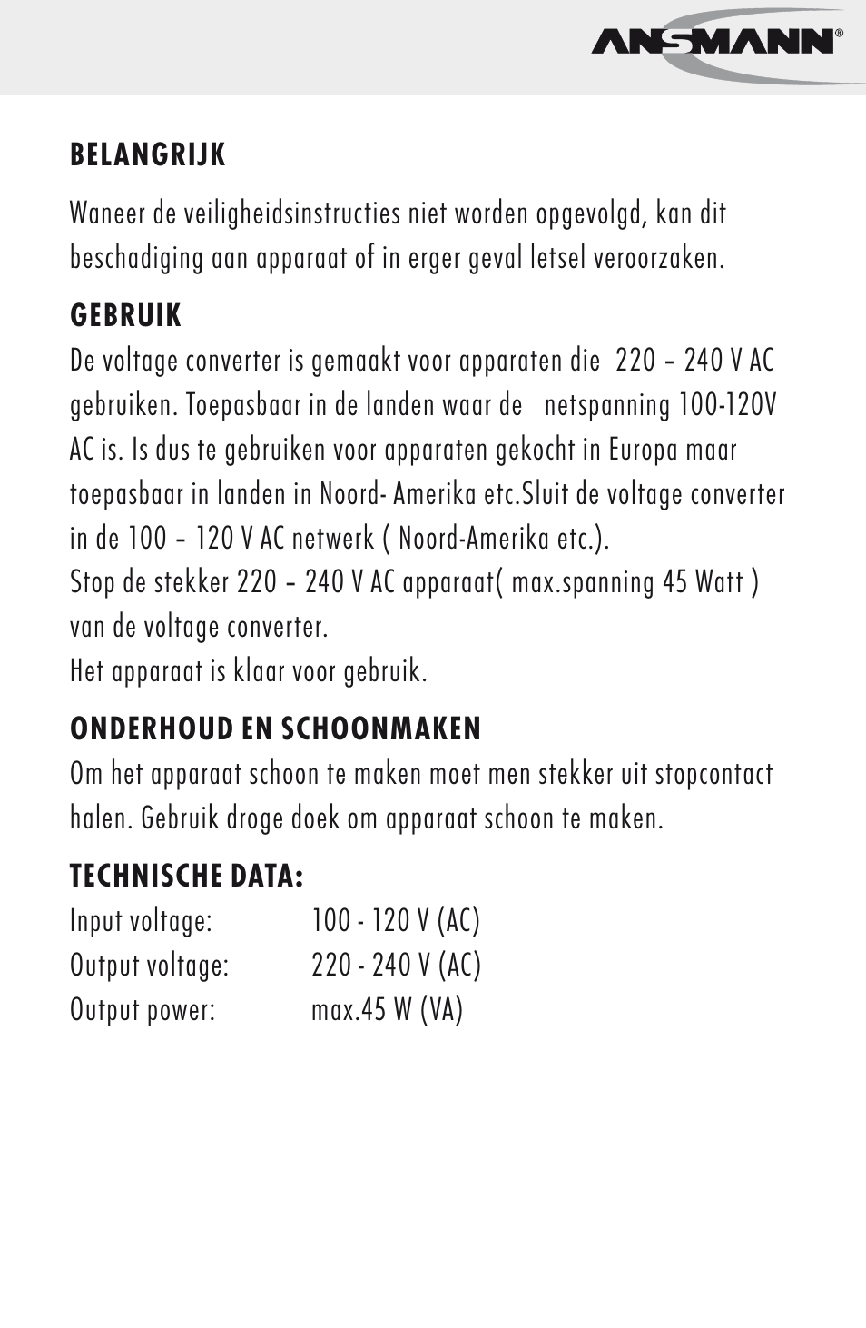 Gebruiksaanwijzing | ANSMANN 5500022 VC 45 US User Manual | Page 21 / 36