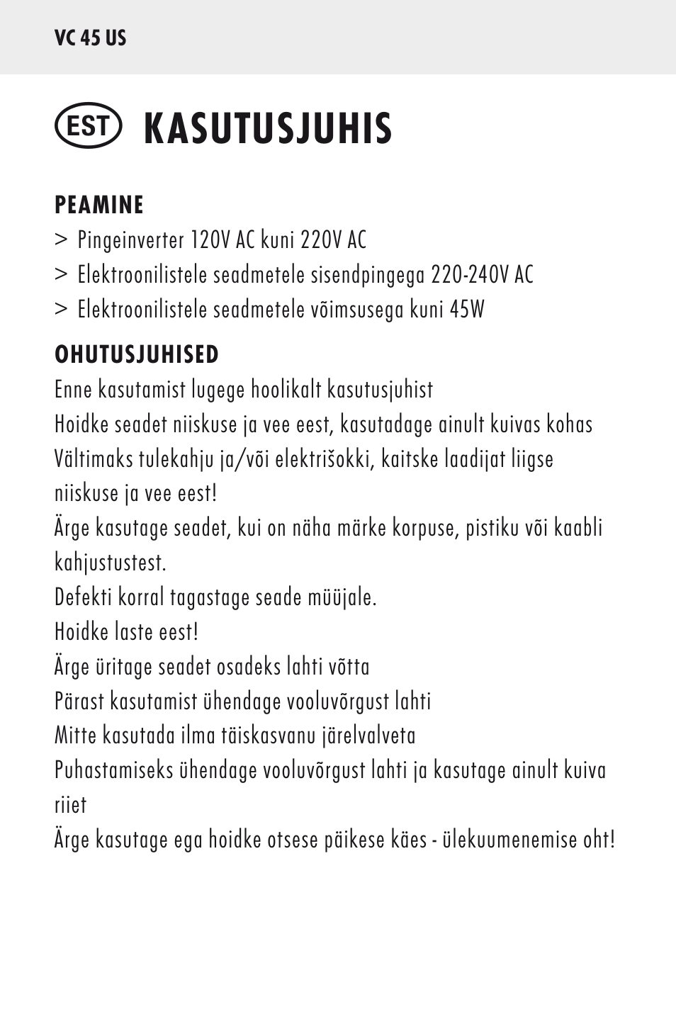 Kasutusjuhis | ANSMANN 5500022 VC 45 US User Manual | Page 22 / 36