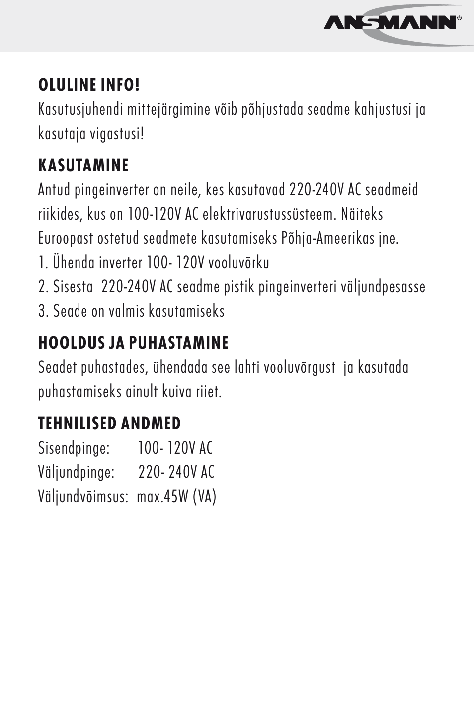 ANSMANN 5500022 VC 45 US User Manual | Page 23 / 36