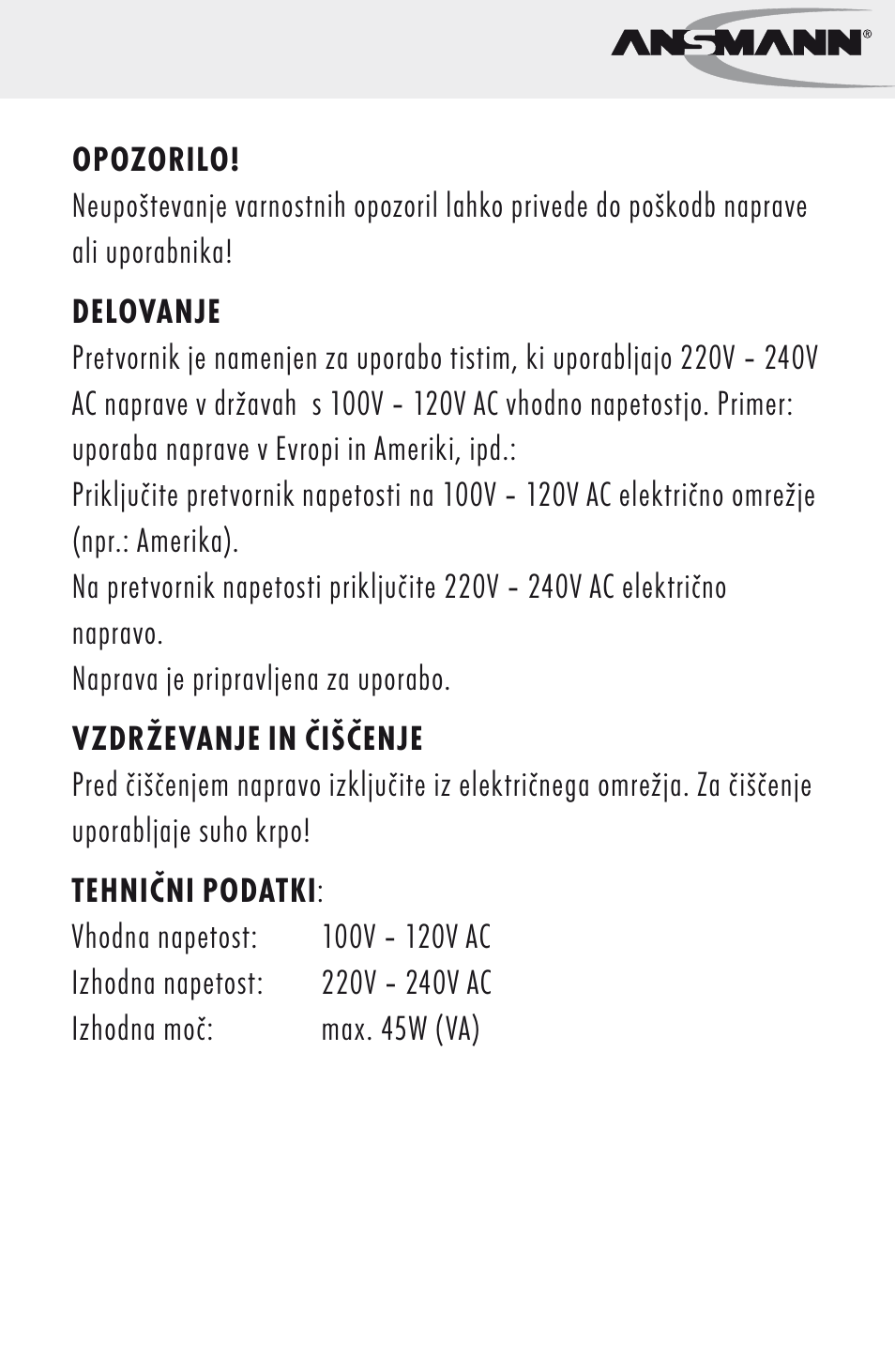 Navodila za uporabo | ANSMANN 5500022 VC 45 US User Manual | Page 27 / 36