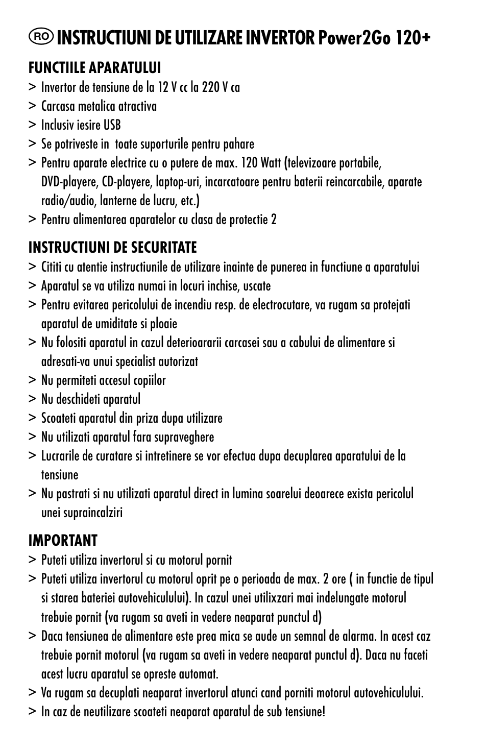 Instructiuni de utilizare invertor power2go 120 | ANSMANN 5600003 Power2Go 120+ User Manual | Page 36 / 46