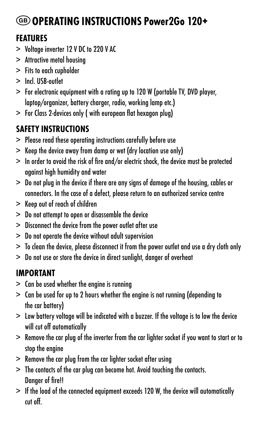 Operating instructions power2go 120 | ANSMANN 5600003 Power2Go 120+ User Manual | Page 4 / 46