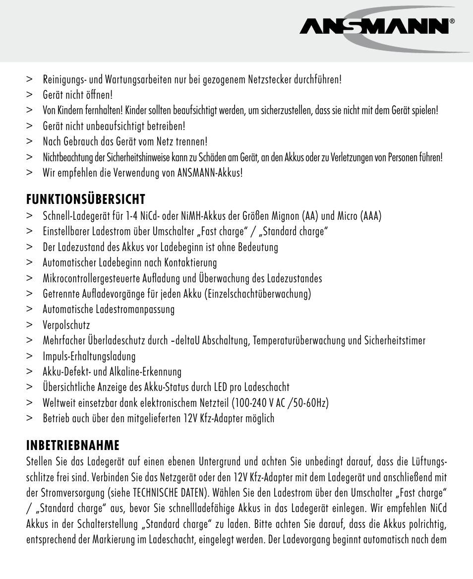 ANSMANN 5707144 Energy 4 speed User Manual | Page 3 / 76