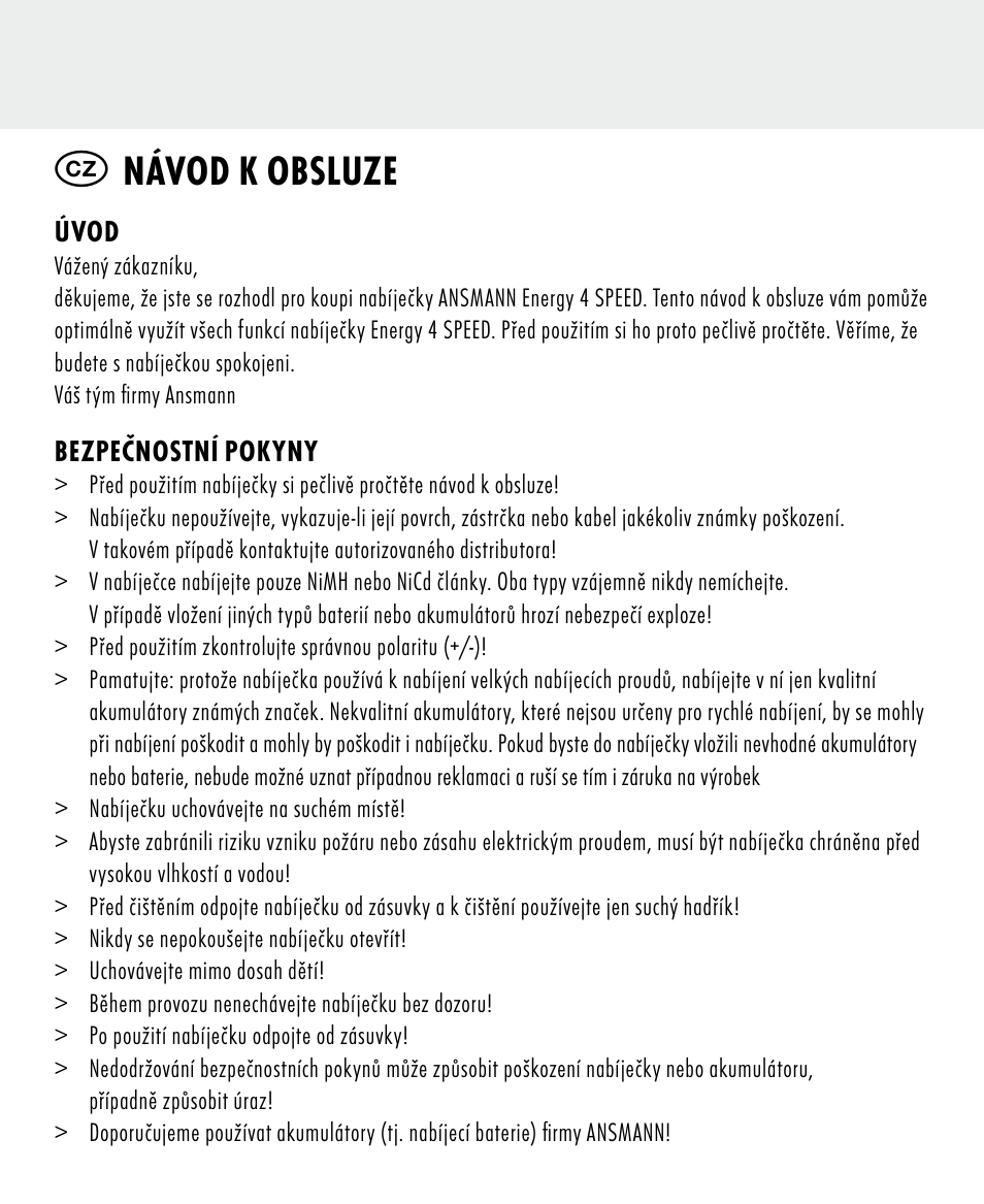 Návod k obsluze | ANSMANN 5707144 Energy 4 speed User Manual | Page 50 / 76