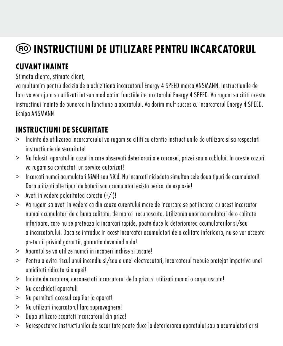 Instructiuni de utilizare pentru incarcatorul | ANSMANN 5707144 Energy 4 speed User Manual | Page 62 / 76