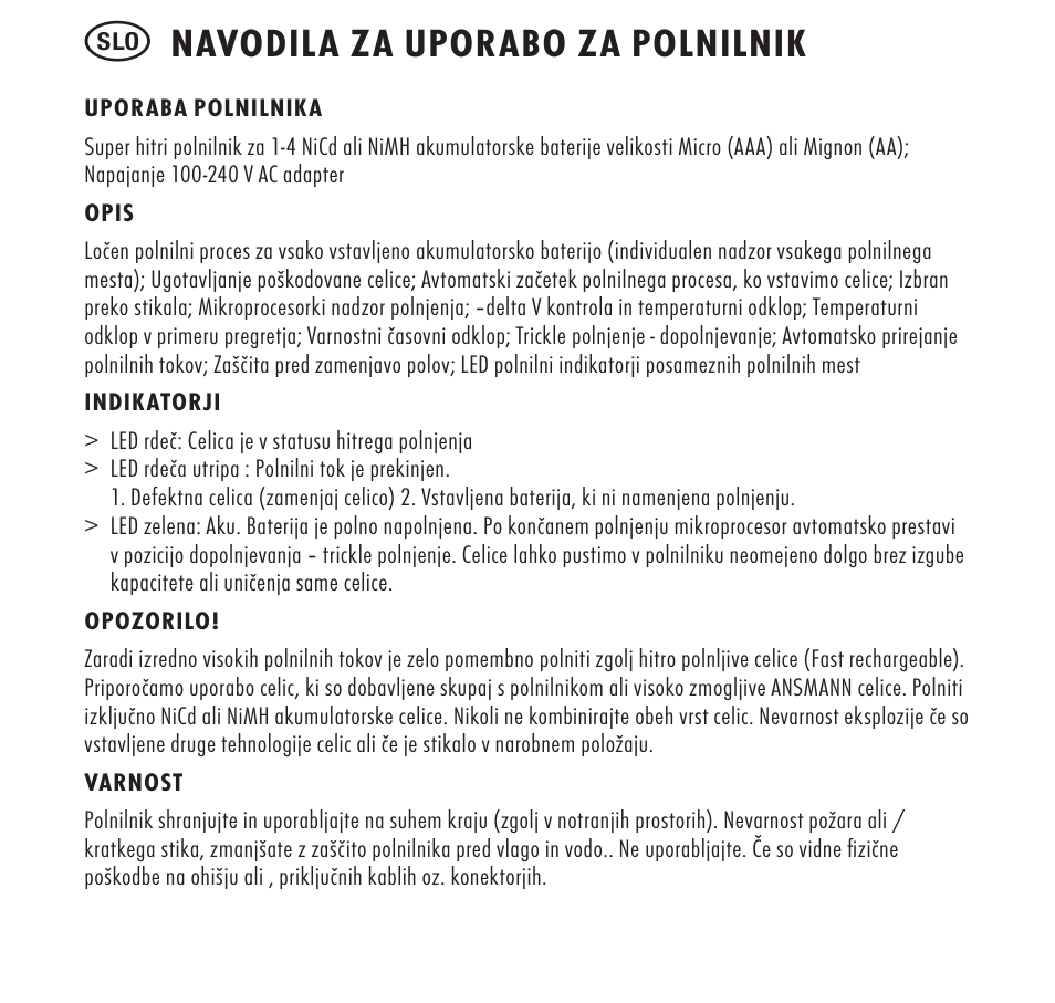 Navodila za uporabo za polnilnik | ANSMANN 5707153 Digispeed 4 Ultra+ User Manual | Page 38 / 48