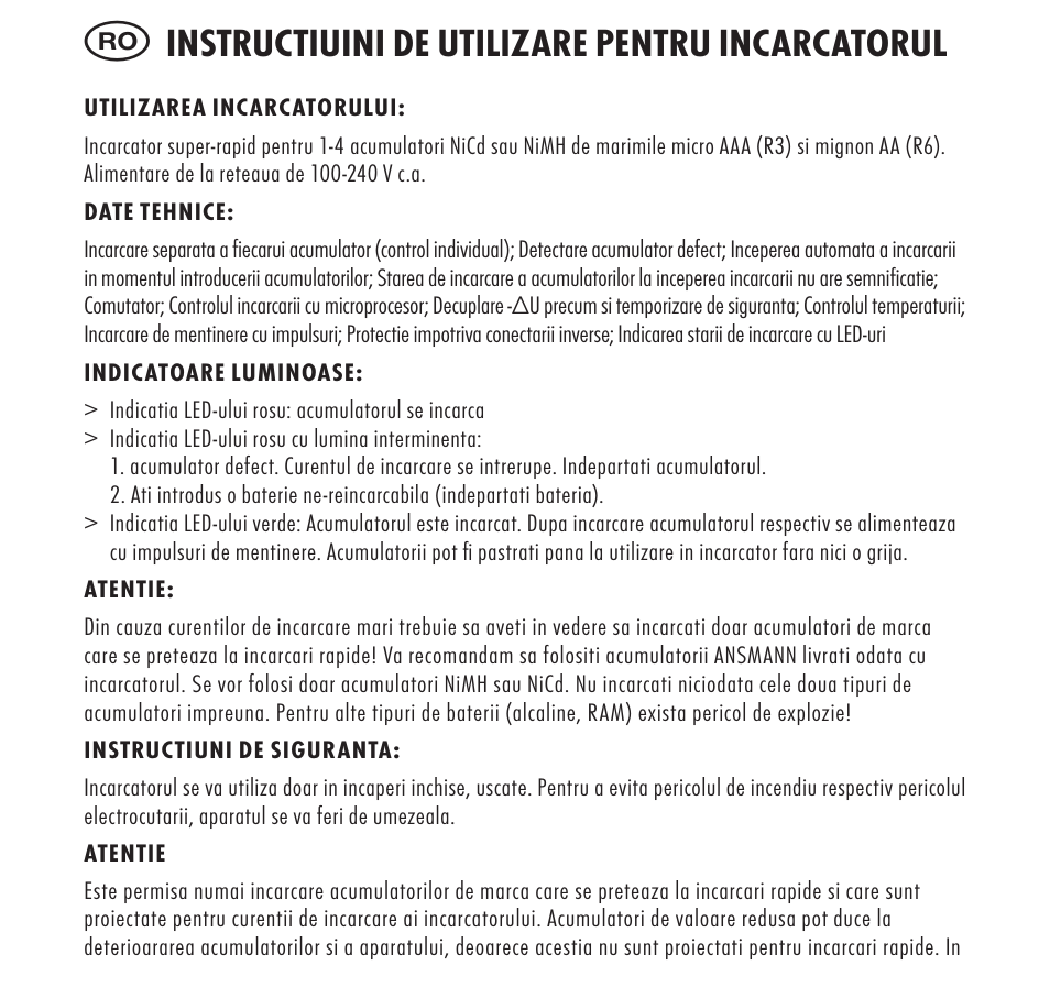 Instructiuini de utilizare pentru incarcatorul | ANSMANN 5707153 Digispeed 4 Ultra+ User Manual | Page 40 / 48