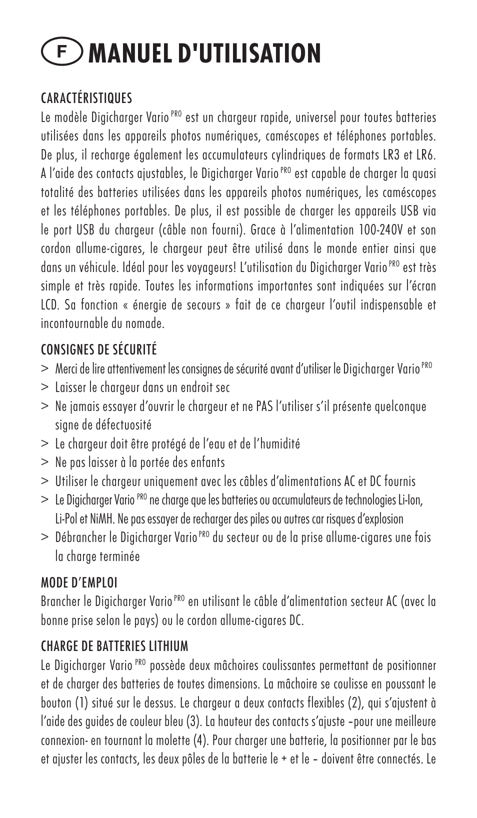 Manuel d'utilisation | ANSMANN 5025132 DigiCharger Vario Pro User Manual | Page 8 / 48