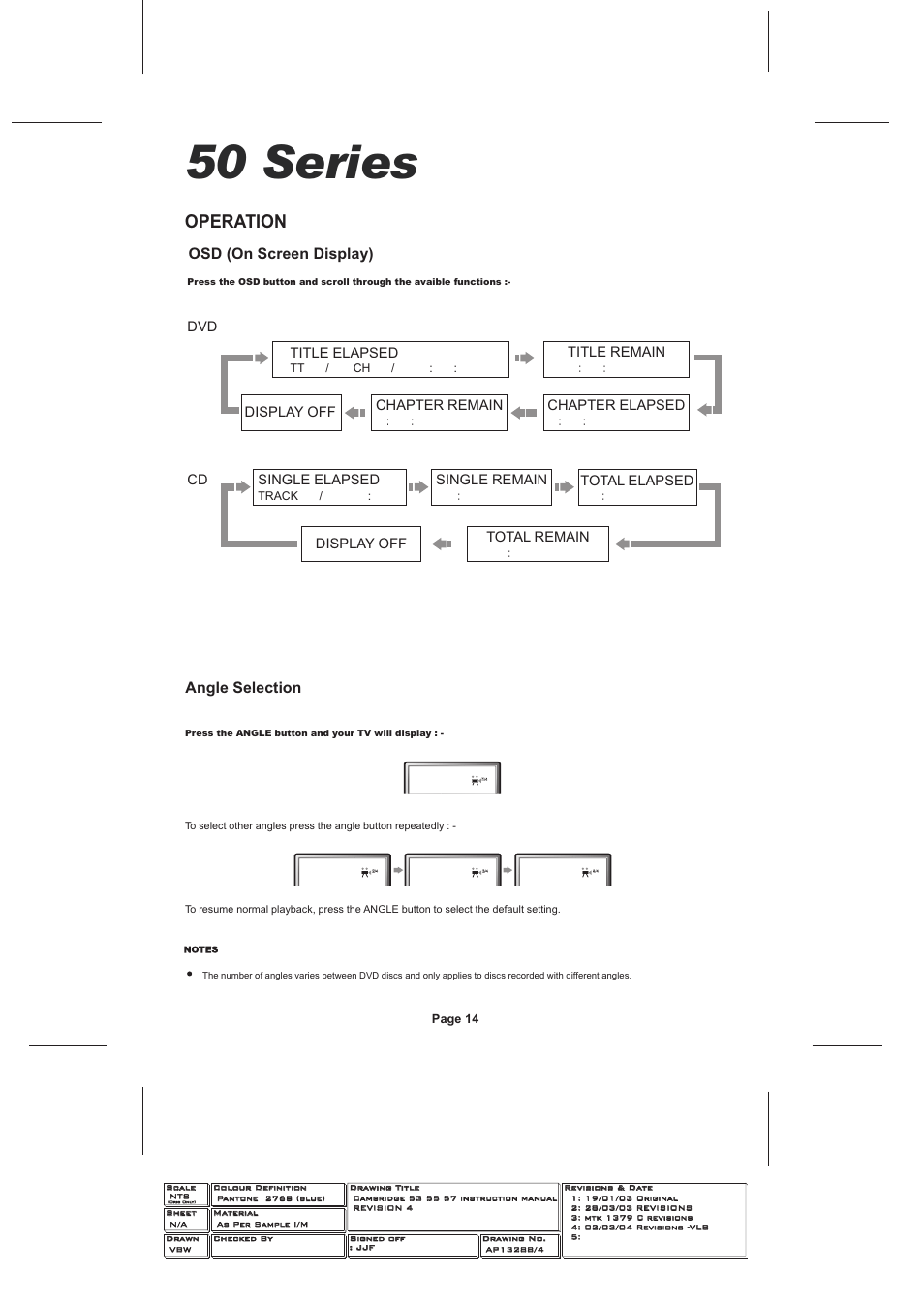 50 series, Operation, Osd (on screen display) angle selection | Cambridge Audio SERIES 50 User Manual | Page 14 / 32