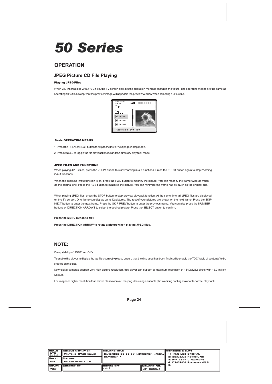 50 series, Operation, Jpeg picture cd file playing | Cambridge Audio SERIES 50 User Manual | Page 24 / 32