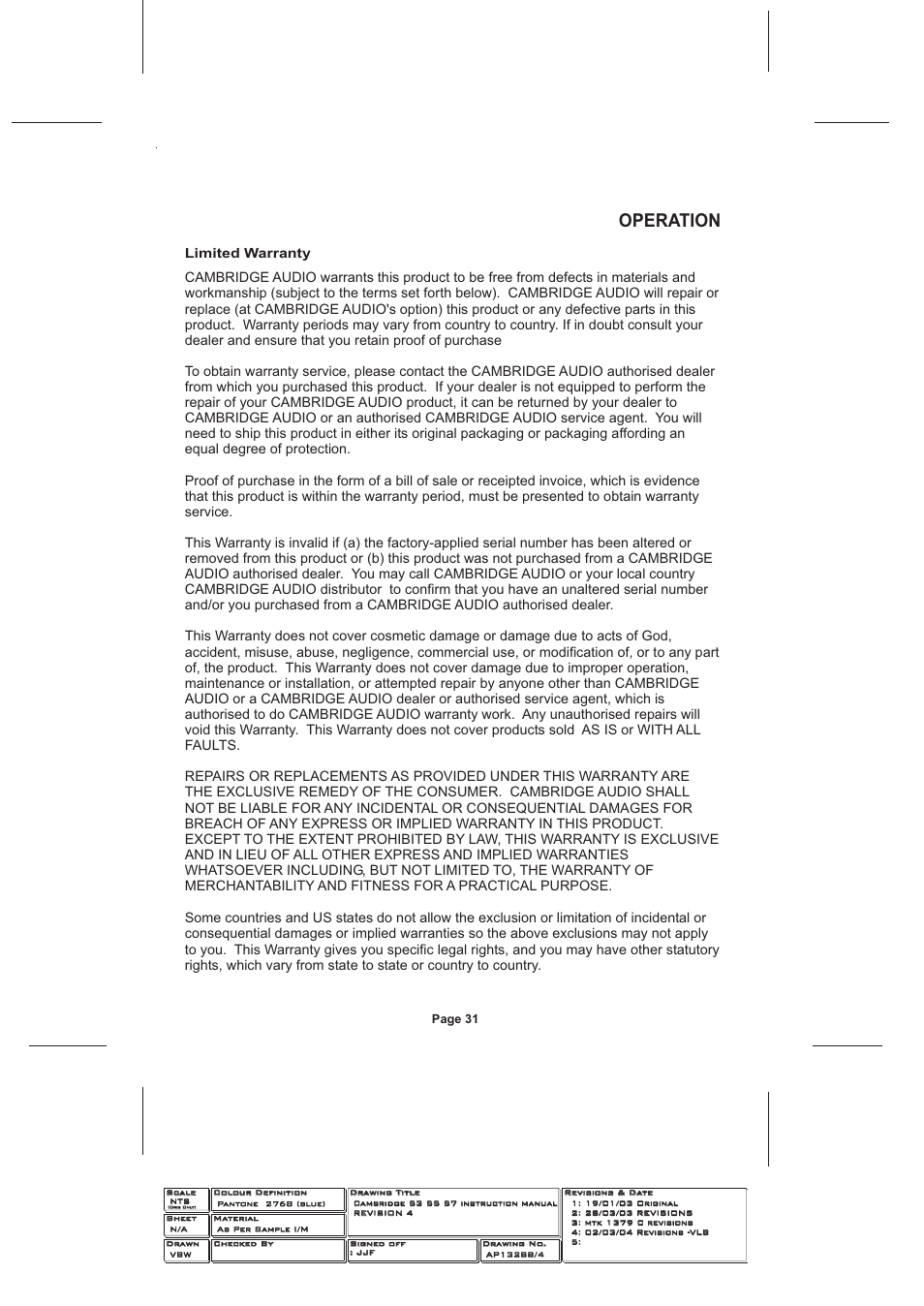 Operation | Cambridge Audio SERIES 50 User Manual | Page 31 / 32