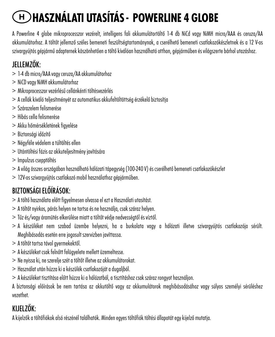 Használati utasítás - powerline 4 globe | ANSMANN 5307213 Powerline 4 Globe User Manual | Page 13 / 45