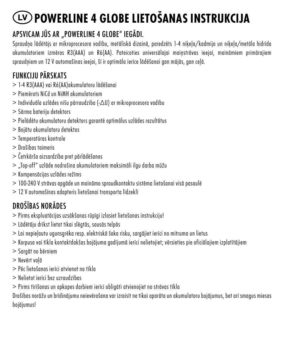 Powerline 4 globe lietošanas instrukcija | ANSMANN 5307213 Powerline 4 Globe User Manual | Page 17 / 45