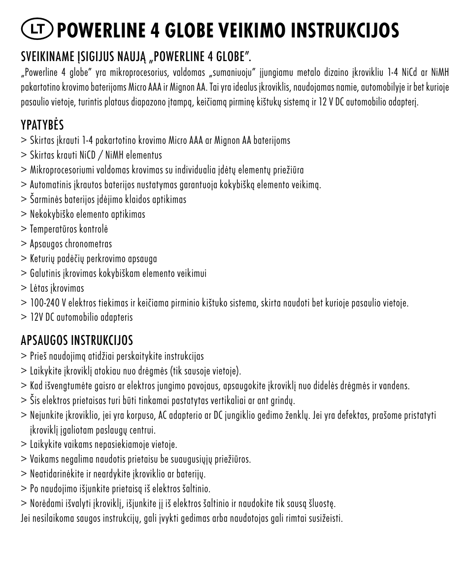 Powerline 4 globe veikimo instrukcijos | ANSMANN 5307213 Powerline 4 Globe User Manual | Page 19 / 45