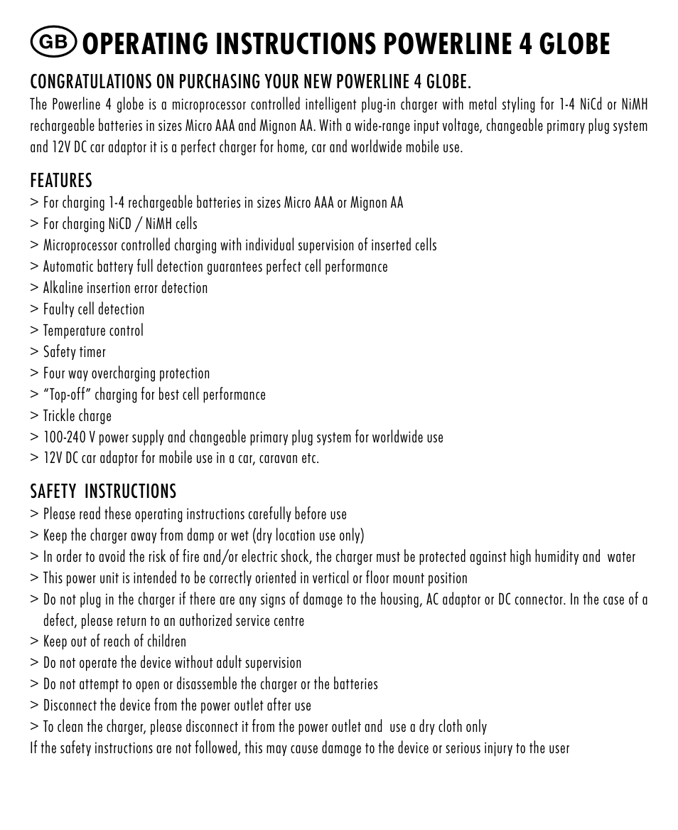 Operating instructions powerline 4 globe | ANSMANN 5307213 Powerline 4 Globe User Manual | Page 3 / 45