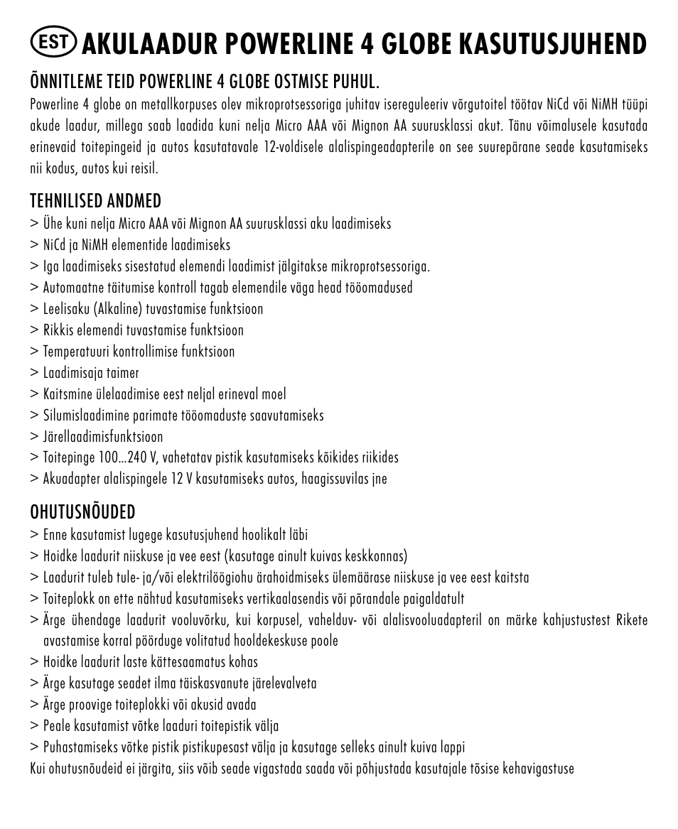 Akulaadur powerline 4 globe kasutusjuhend | ANSMANN 5307213 Powerline 4 Globe User Manual | Page 31 / 45