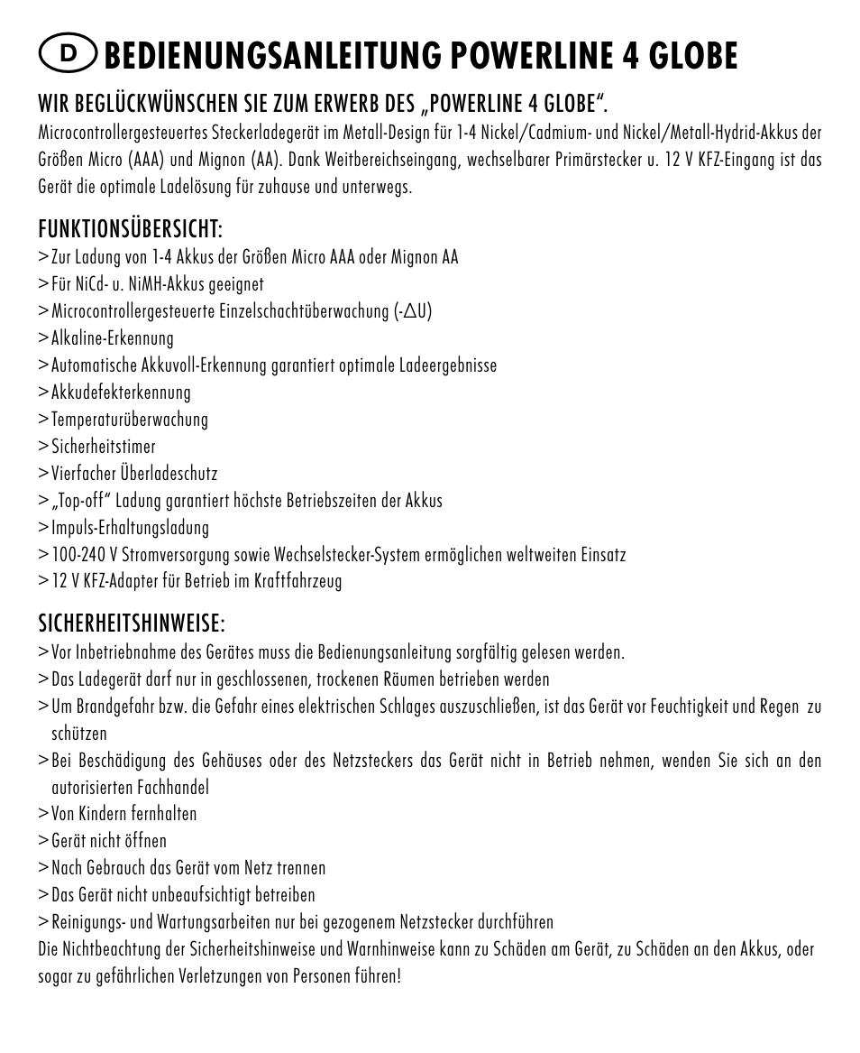 Bedienungsanleitung powerline 4 globe | ANSMANN 5307213 Powerline 4 Globe User Manual | Page 5 / 45