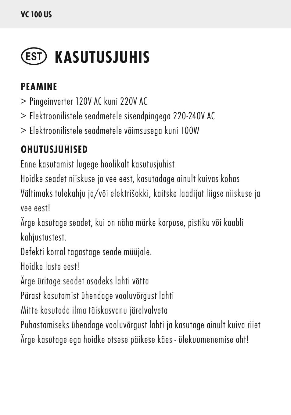 Kasutusjuhis | ANSMANN 5500032 VC 100 US User Manual | Page 22 / 36