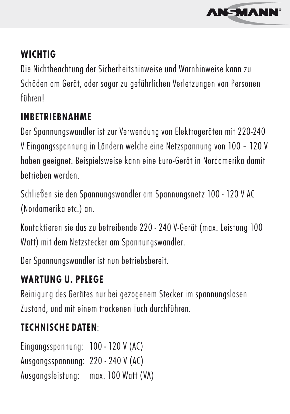 ANSMANN 5500032 VC 100 US User Manual | Page 3 / 36