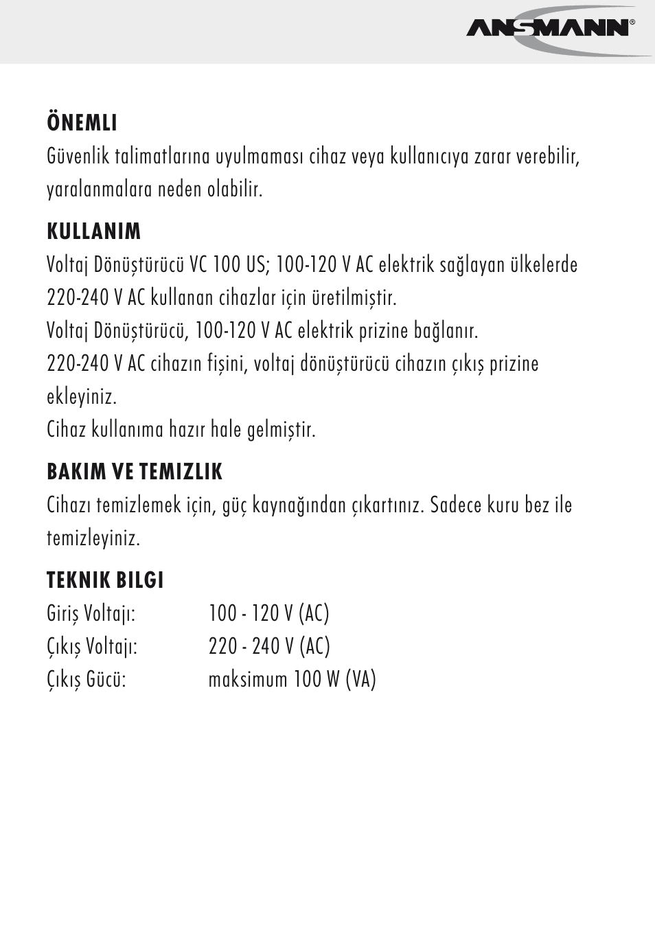 ANSMANN 5500032 VC 100 US User Manual | Page 33 / 36