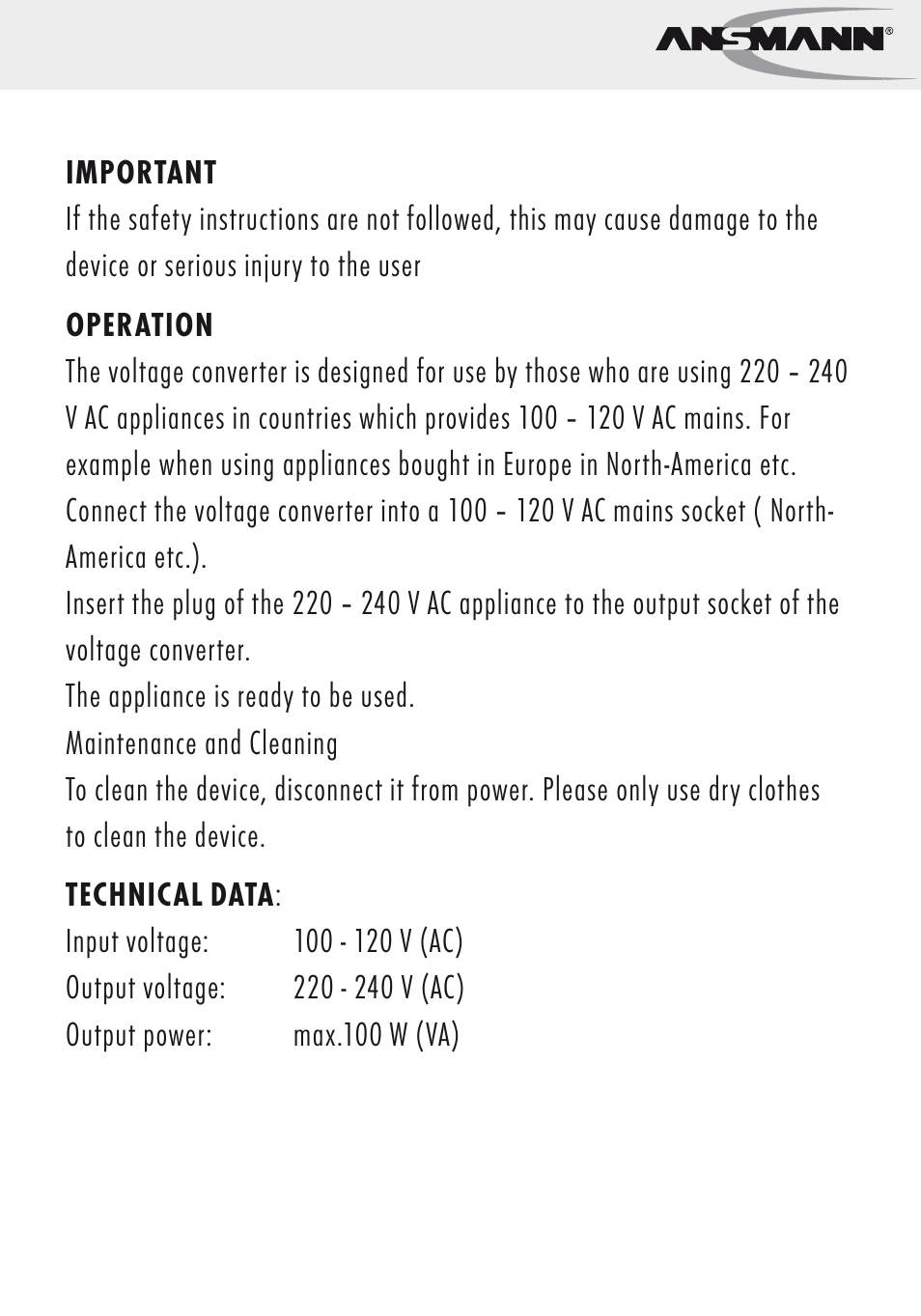 ANSMANN 5500032 VC 100 US User Manual | Page 5 / 36
