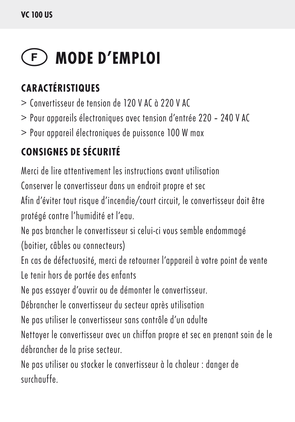 Mode d’emploi | ANSMANN 5500032 VC 100 US User Manual | Page 6 / 36