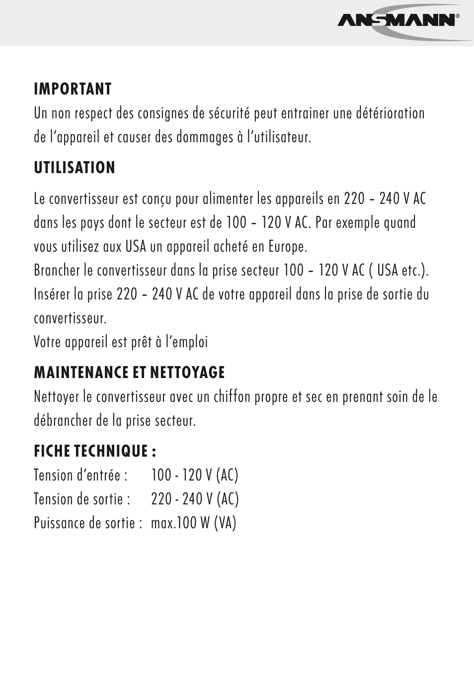 ANSMANN 5500032 VC 100 US User Manual | Page 7 / 36