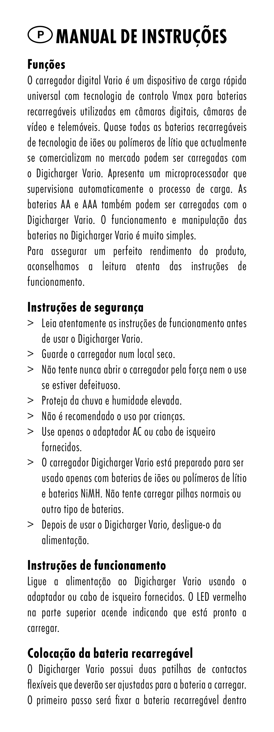 Manual de instruções | ANSMANN 5025113 DigiCharger Vario User Manual | Page 16 / 44