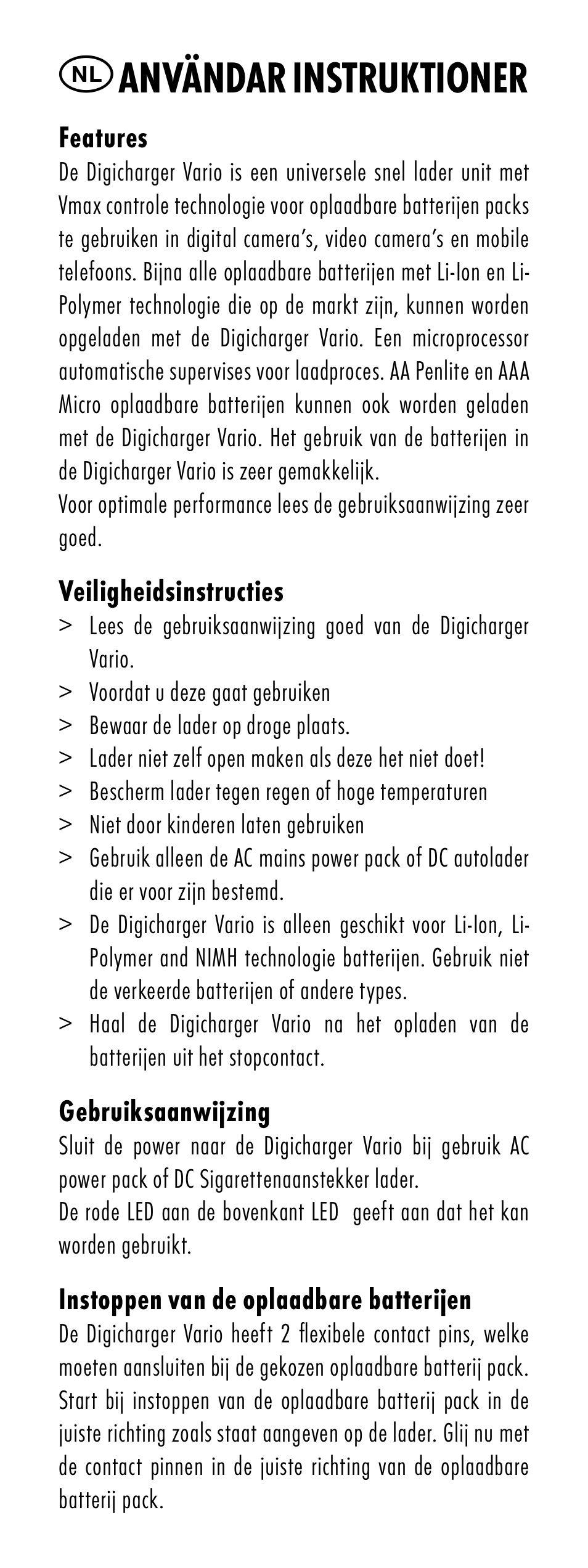Användar instruktioner | ANSMANN 5025113 DigiCharger Vario User Manual | Page 26 / 44
