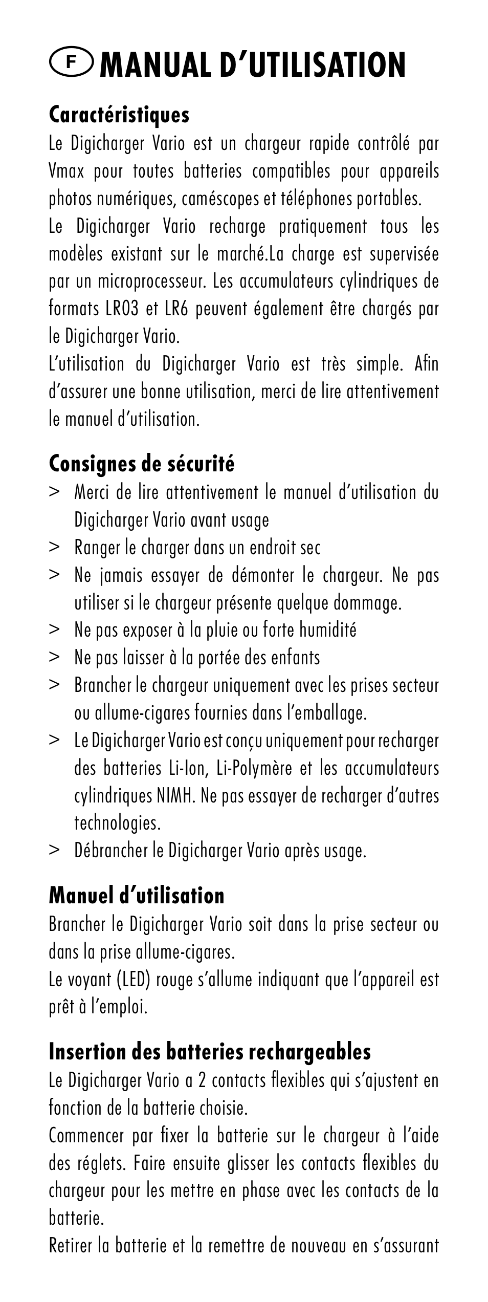 Manual d’utilisation | ANSMANN 5025113 DigiCharger Vario User Manual | Page 6 / 44