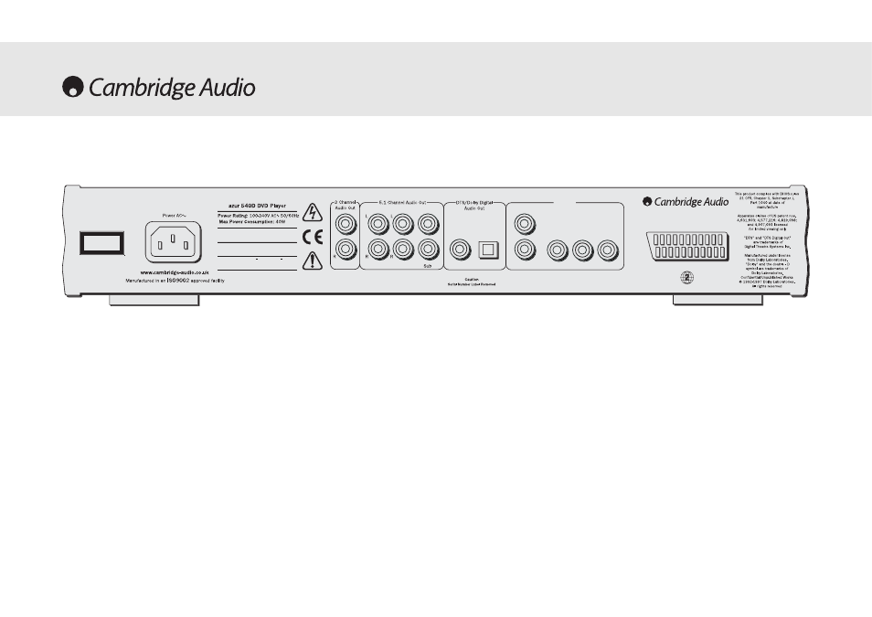 Aansluitingen op de achterkant, Videoaansluitingen, Audioaansluitingen | Netstroom | Cambridge Audio 540D User Manual | Page 76 / 116