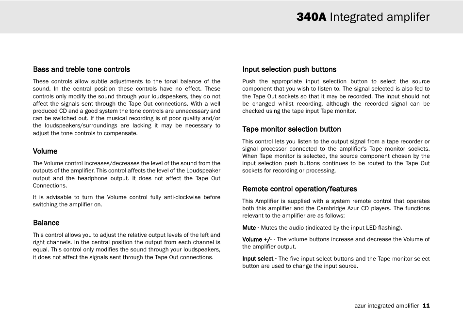 340a integrated amplifer | Cambridge Audio Azur 340A User Manual | Page 11 / 114