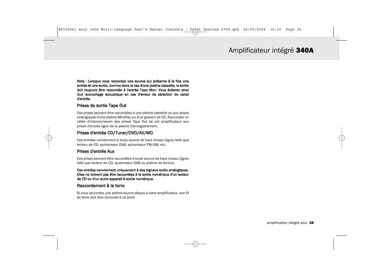 Amplificateur intégré 340a | Cambridge Audio Azur 340A User Manual | Page 35 / 114