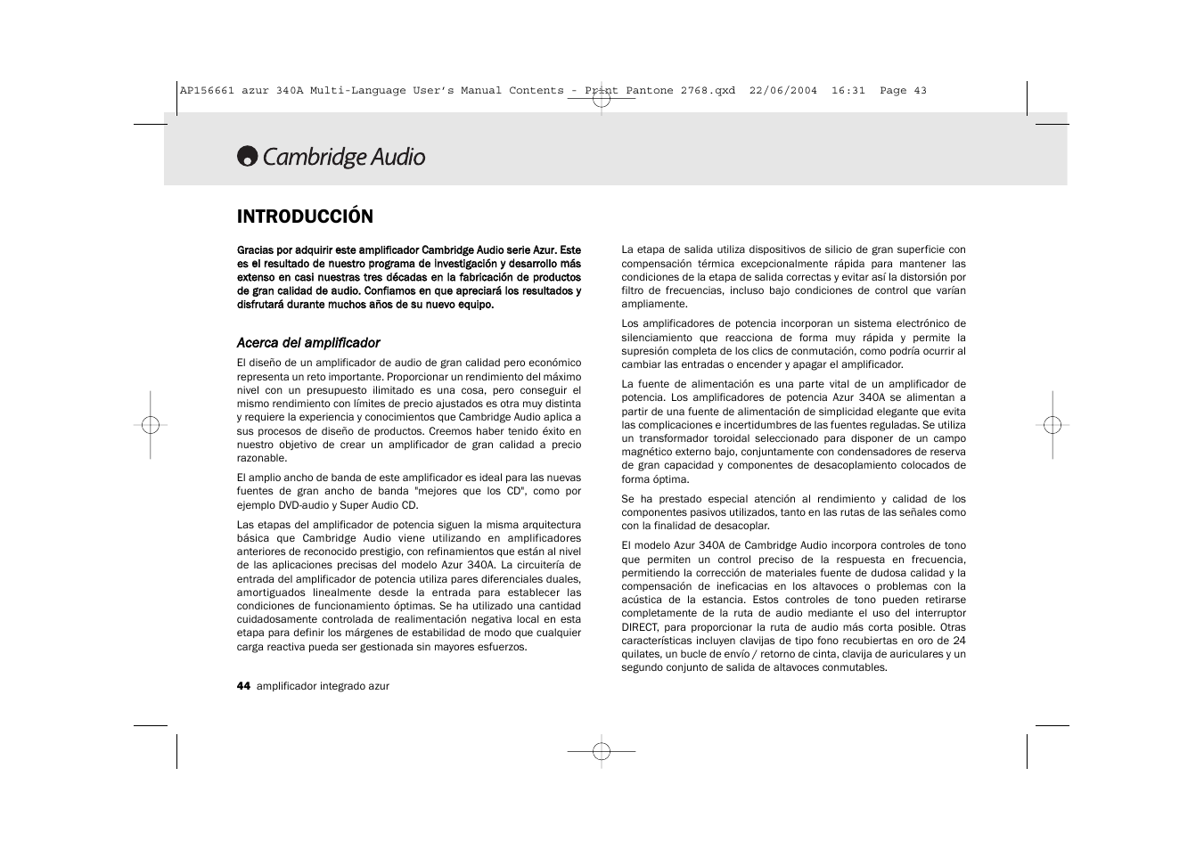 Introducción | Cambridge Audio Azur 340A User Manual | Page 44 / 114